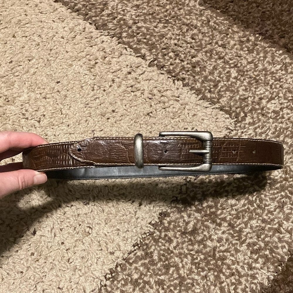 Textured Brown Belt with Silver Buckle